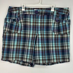 JMS Just My Size Womens 20W Shorts Blue Brown Purple Woven Twill Plaid Pockets